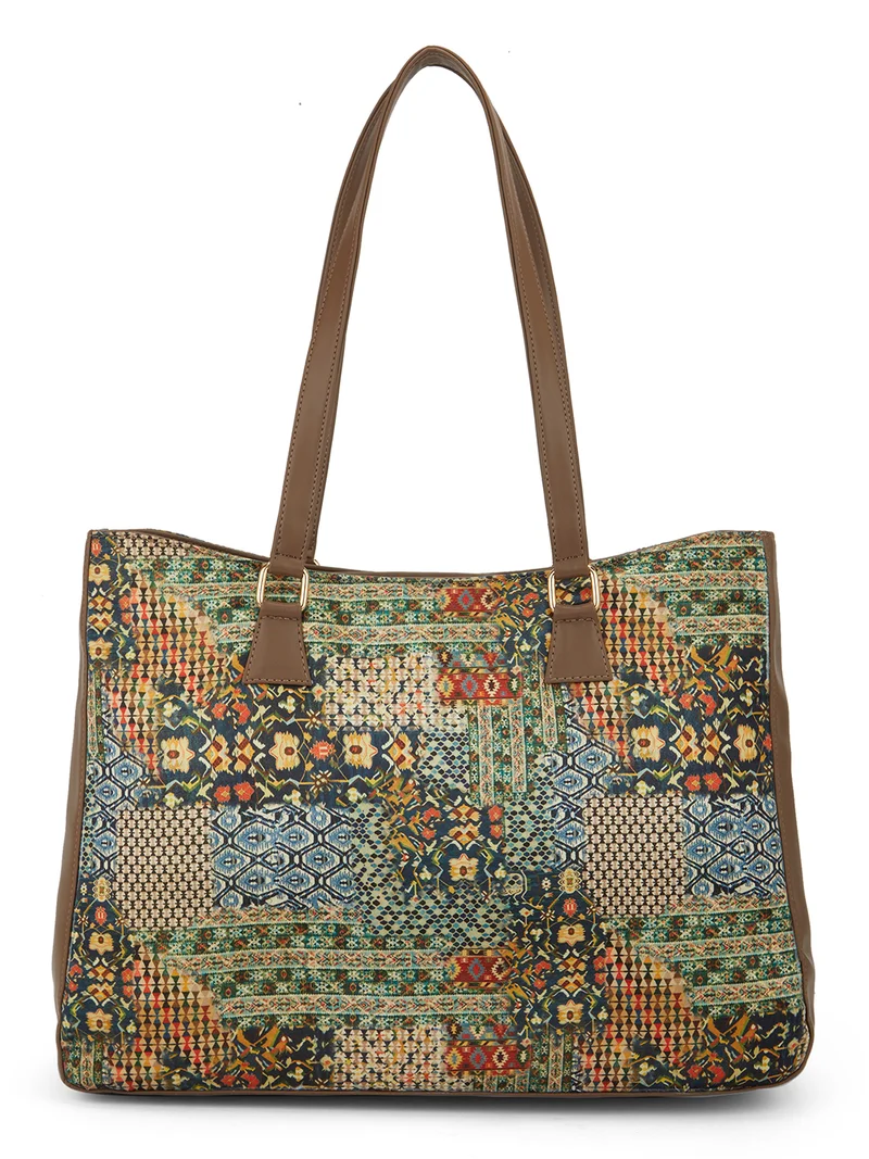 جلو باص Globus Women Multi Green Ethnic Motifs Printed Oversized Tote With Up To 16 Inch Laptop Size